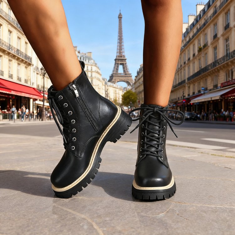 Bottes pour femmes en cuir de haute qualité avec un profil robuste et des détails à la mode Chic und Stil
