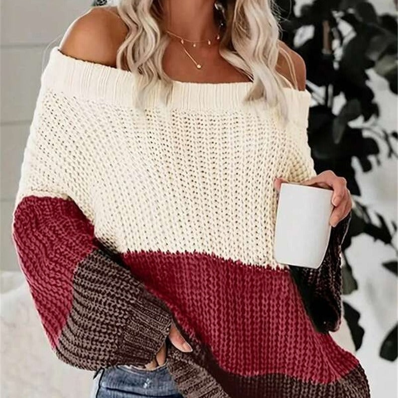 Pull en tricot surdimensionné pour femmes avec une coupe décontractée et épaule ouverte Chic und Stil