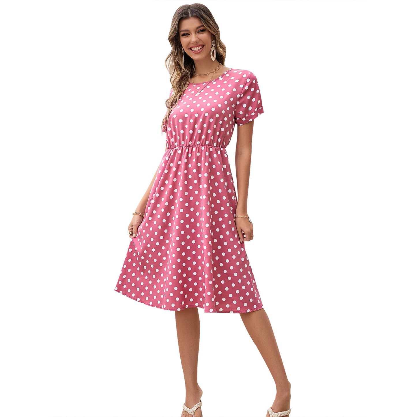 Robe midi pour femmes en matériau de coton souple et taille élastique Chic und Stil