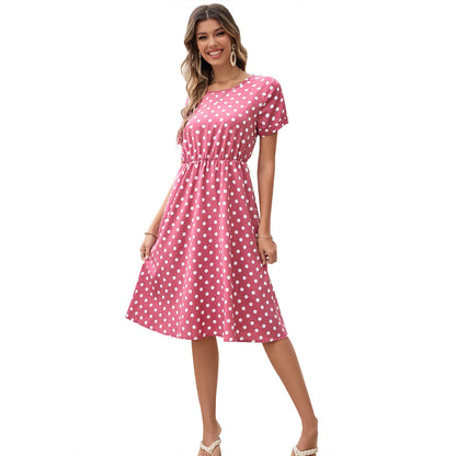 Robe midi pour femmes en matériau de coton souple et taille élastique Chic und Stil