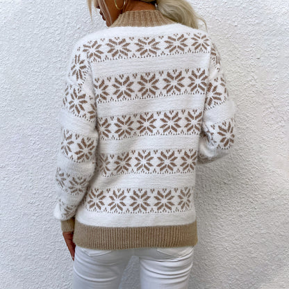 Pull en tricot pour femmes avec motif d'hiver et col montant Chic und Stil