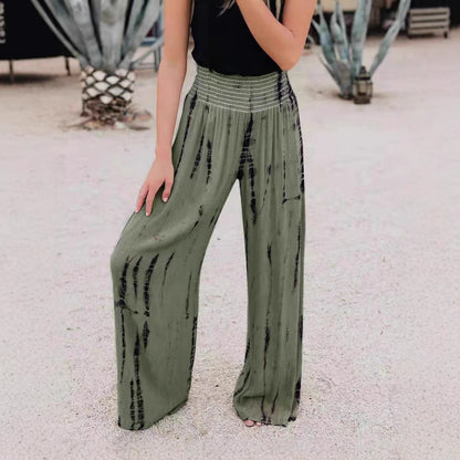 Wide pleated pants for ladies with elastic waistband and trendy pattern Chic und Stil
