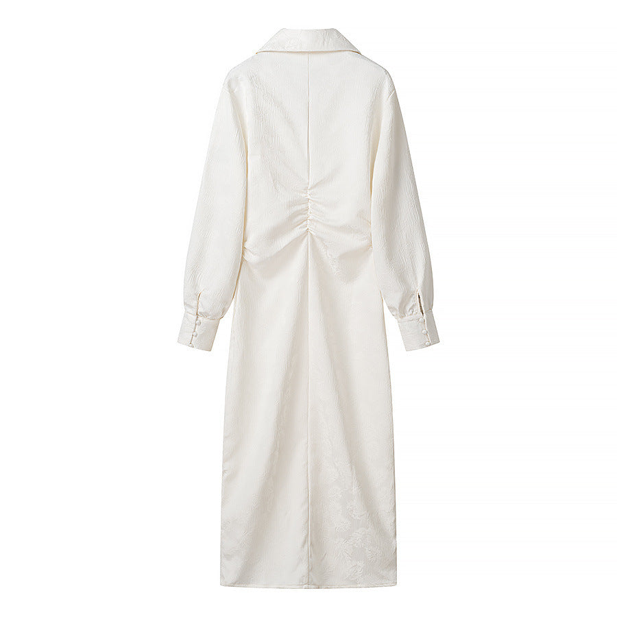 Robe chemise à manches longues pour femme avec col élégant et patte de boutonnage décorative Chic und Stil