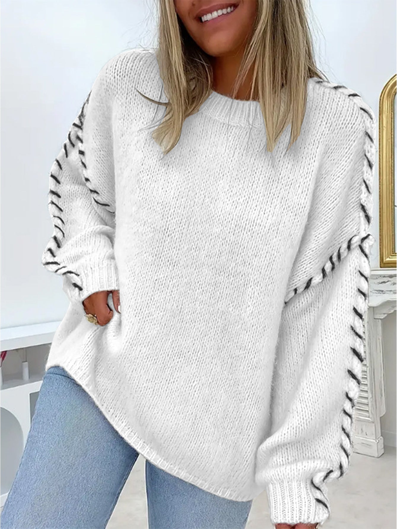 Pull en tricot surdimensionné pour femmes avec ourlet contrastant Chic und Stil