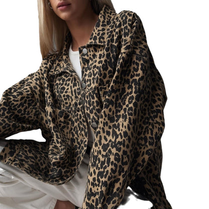 Oversized denim jacket for women with animal print Chic and Style