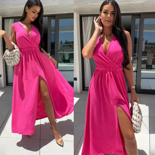 Chic and stylish women's flowing maxi dress with high slit