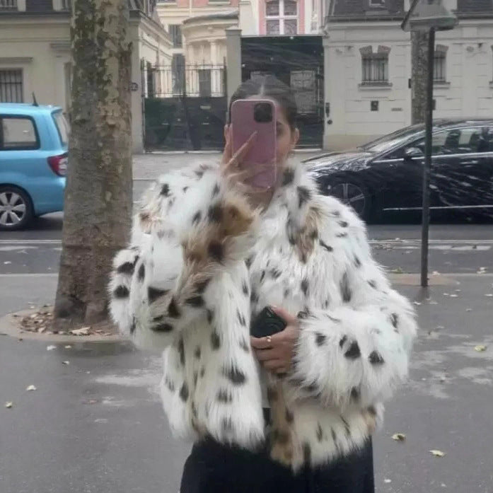 Ladies Leopard Print Plush Faux Fur Jacket Chic and Style