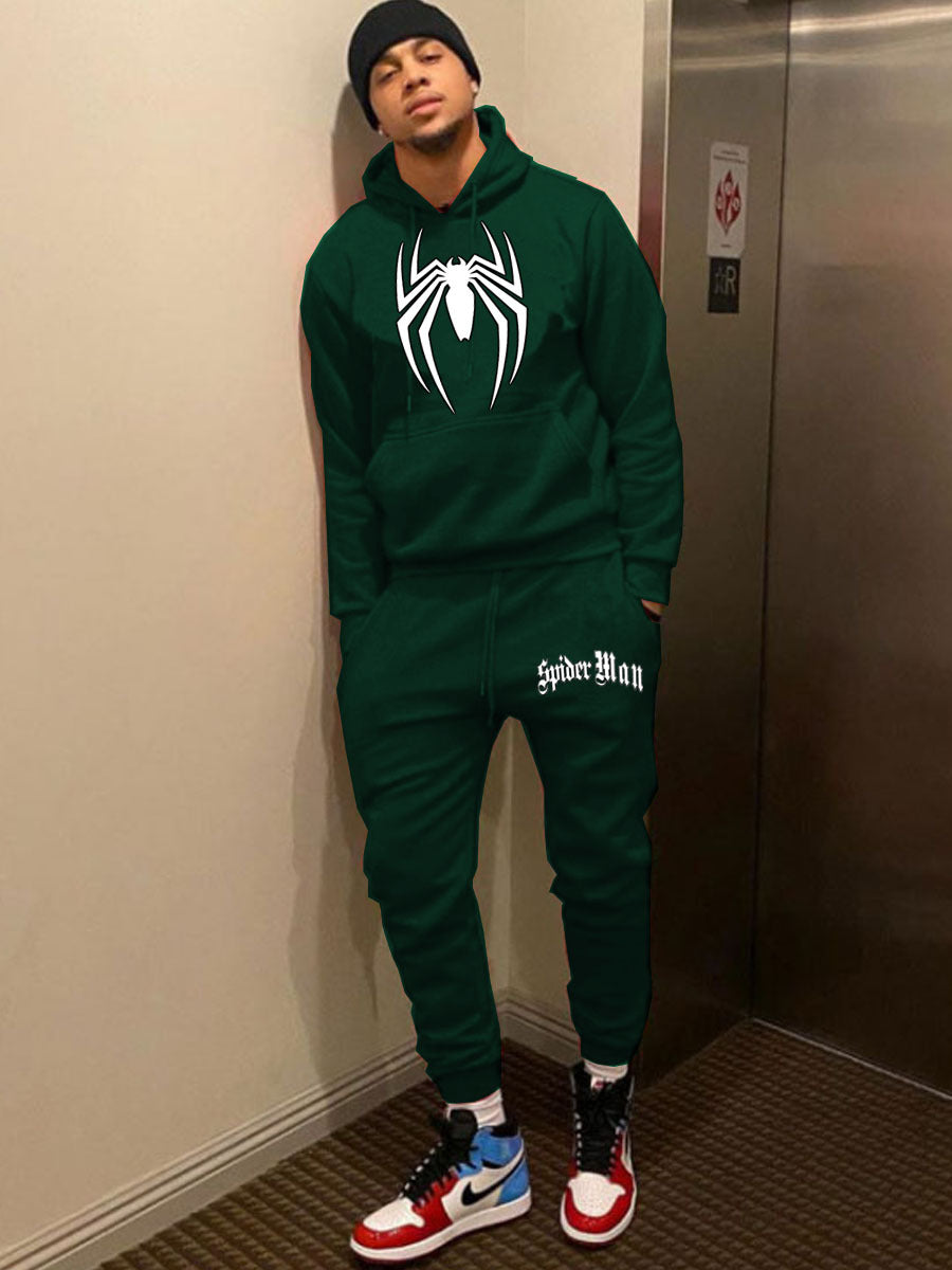 Men's sporty hoodie set and jogger pants with striking spider pattern Chic and Style