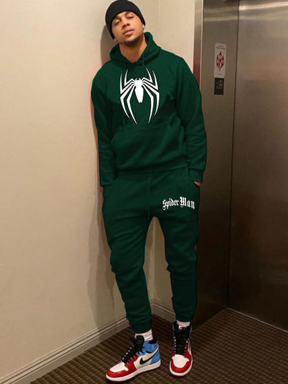 Men's sporty hoodie set and jogger pants with striking spider pattern Chic and Style