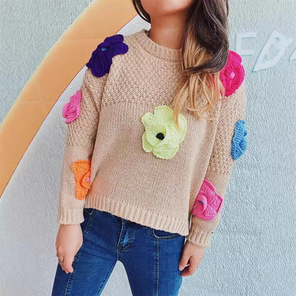 Pull en tricot douillet pour femmes avec motif floral en 3D Chic und Stil