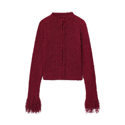 Dames Gilet en maille confortable avec des manches frangées et un col à la mode Chic und Stil