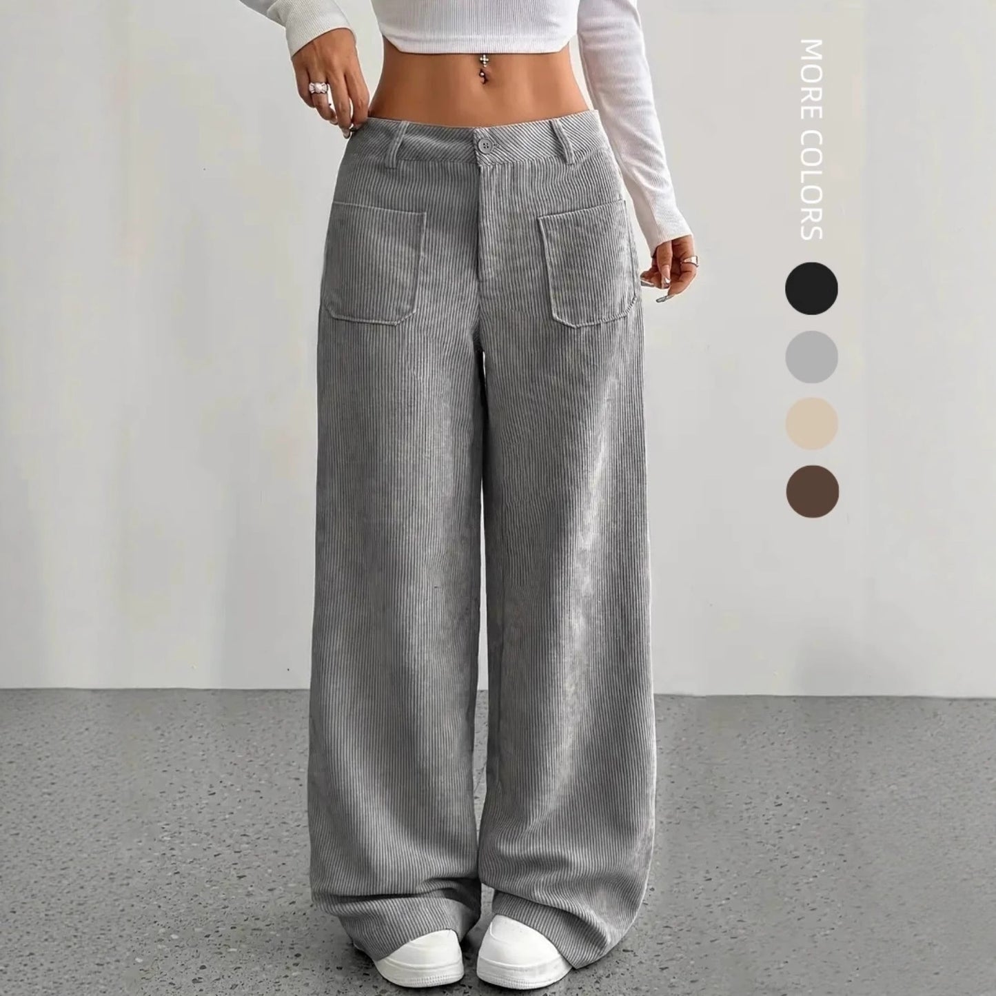 Wide corduroy pants for women with pockets Chic and Style