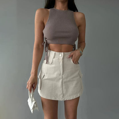 Dames Crop-top avec structure côtelée et lien Chic und Stil