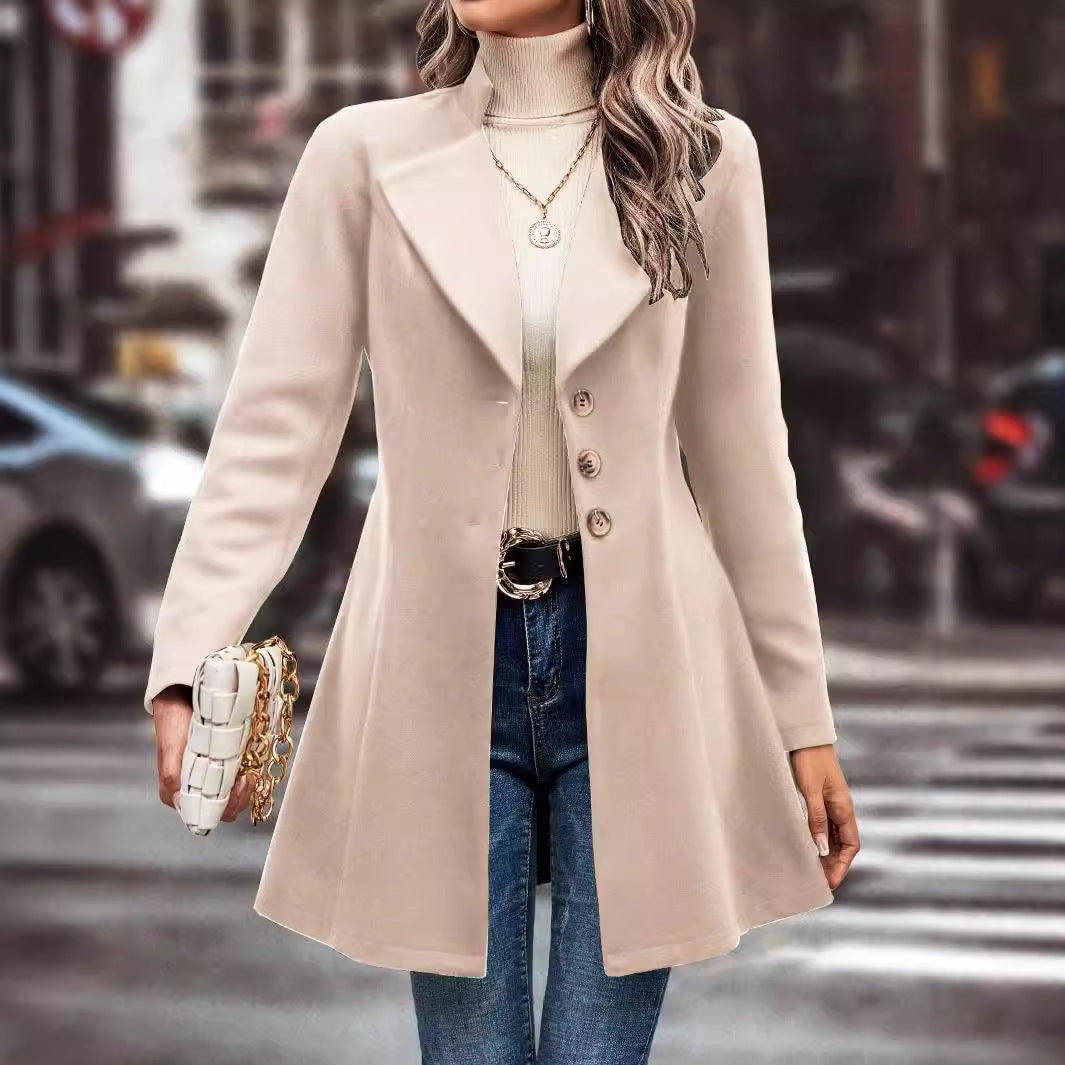 Dames Élégante Veste Longue en Laine Chic und Stil