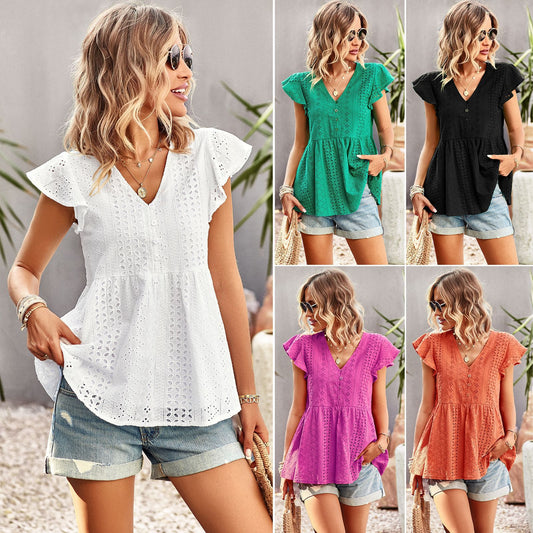 Women's tops with ruffles and button placket Chic und Stil
