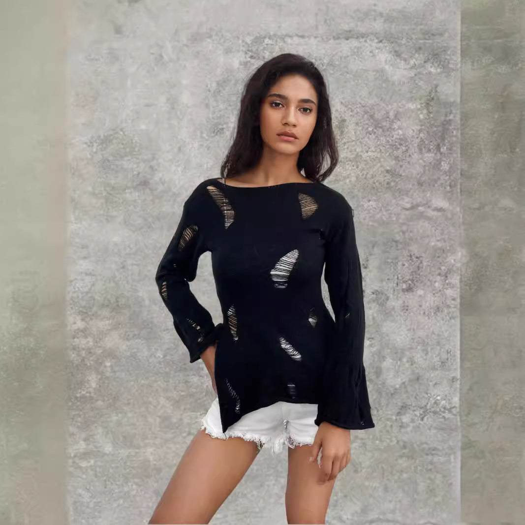 Pull en tricot pour femmes avec un look décontracté et déchiré et une coupe large Chic und Stil