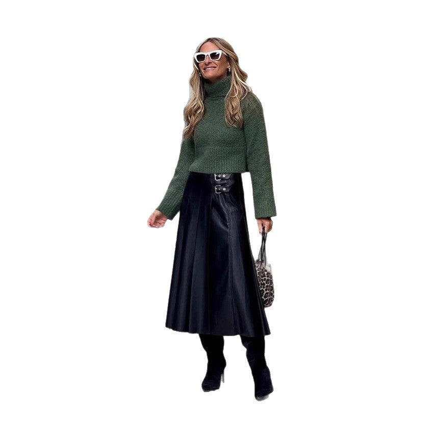 Pull femme à la mode avec col roulé et matériau doux Chic und Stil