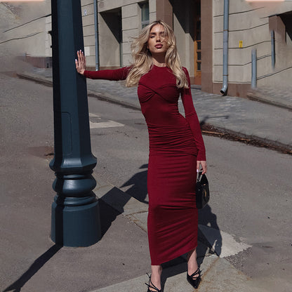 Robe maxi élégante et ajustée pour femmes avec fronces Chic und Stil