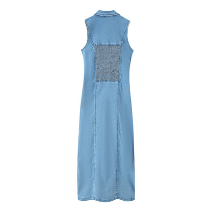 Robe maxi en jean pour femmes avec patte de boutonnage et col haut Chic und Stil