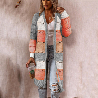 Veste en tricot pour femmes au style patchwork rétro avec des manches longues et une ouverture devant Chic und Stil