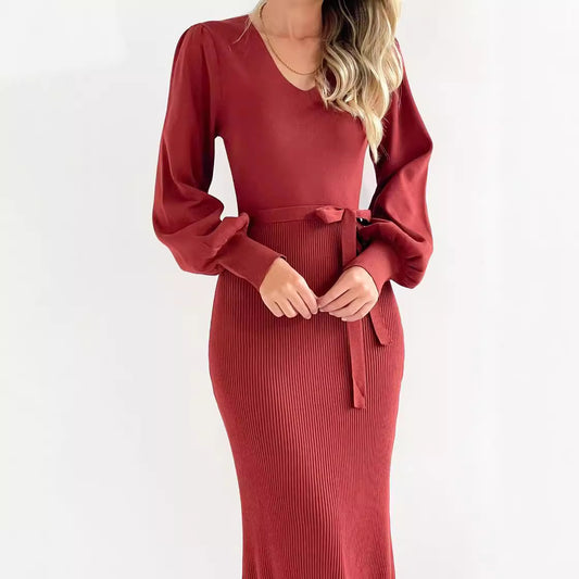 Robe en tricot élégante pour femmes avec manches bouffantes Chic und Stil