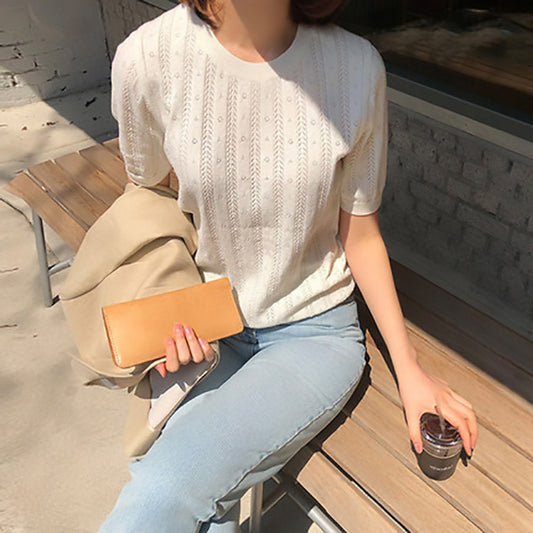 T-shirt en maille texturée à manches courtes pour femmes Chic und Stil