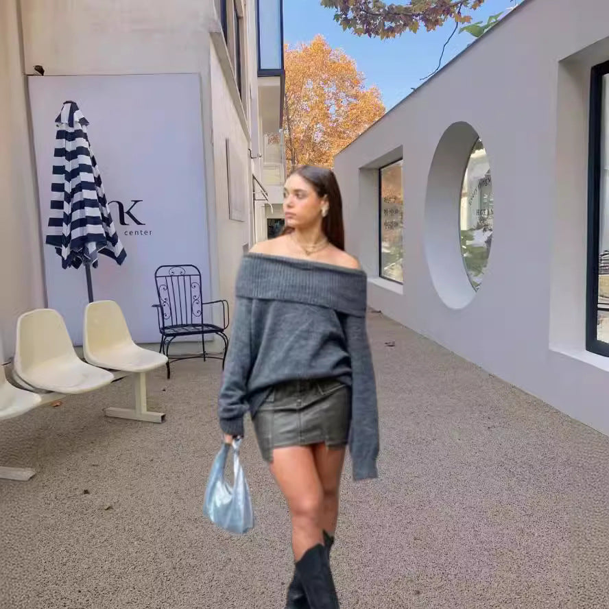 Pull en tricot surdimensionné pour femmes avec design sans épaules Chic und Stil