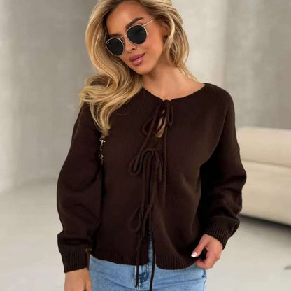 Pull en tricot décontracté pour femmes avec lacets décoratifs et coupe ample Chic und Stil