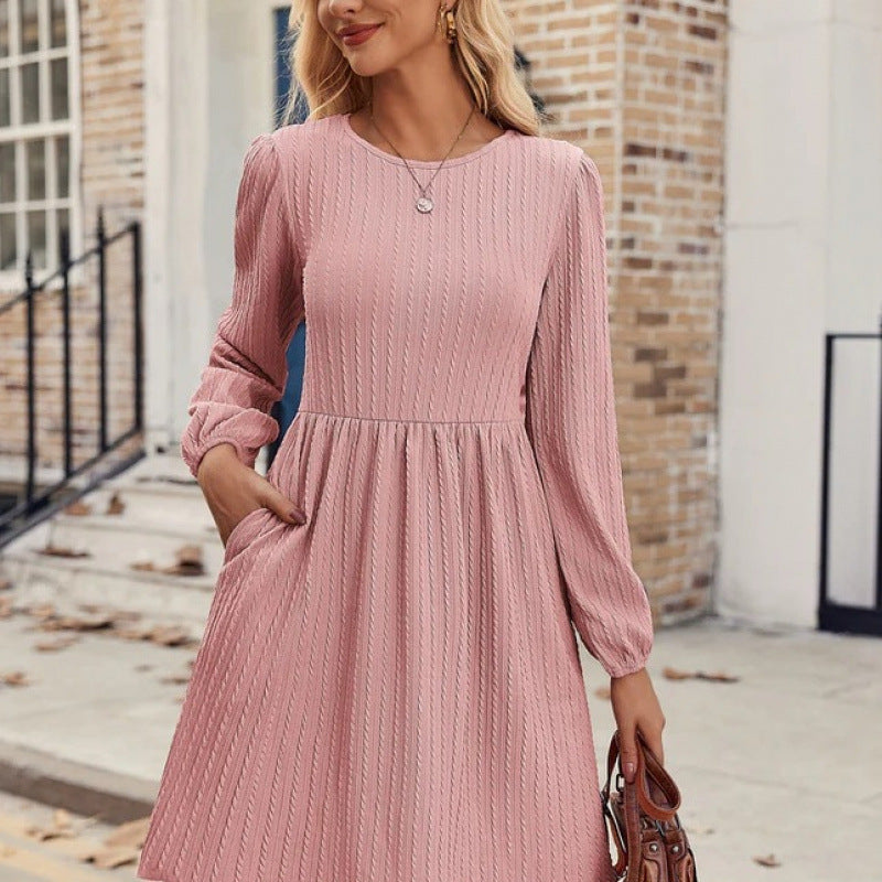 Robe A-line en tricot à côtes pour femmes avec manches bouffantes Chic und Stil