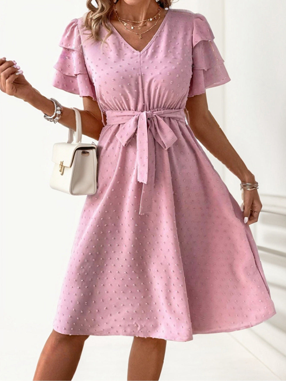 Femme Élégante Robe à Manches Volantes Col V Chic und Stil