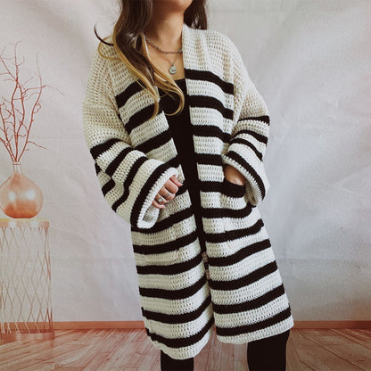 Dames gilet décontracté à motif rayé moderne et devant ouvert Chic und Stil