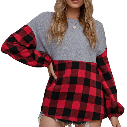Pull oversized décontracté pour femmes avec motif à carreaux et manches volumineuses Chic und Stil