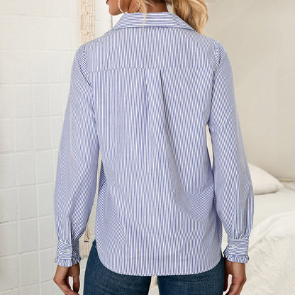 Chemisier femme à motif rayé et détail de bouton tendance Chic und Stil