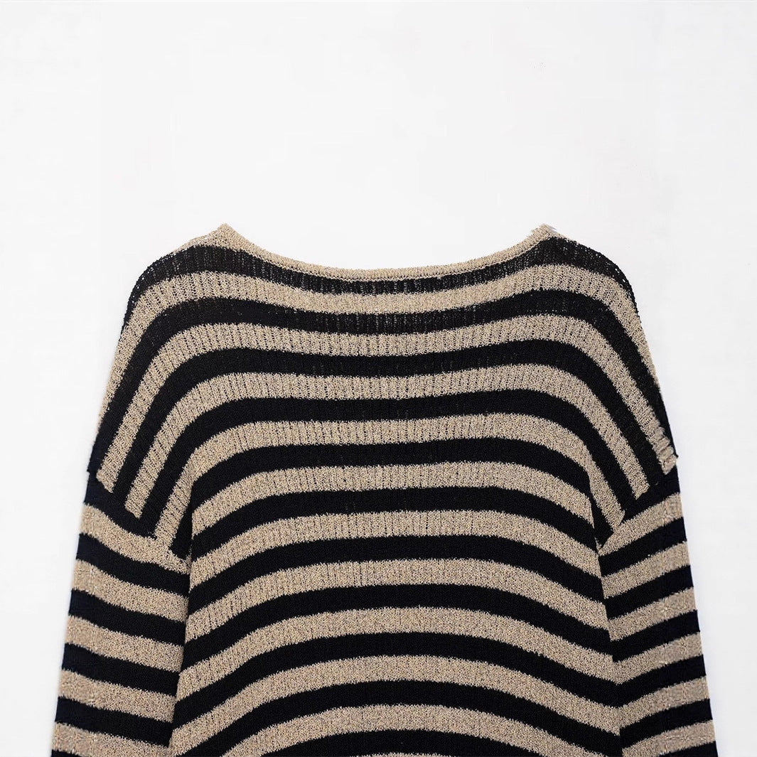Pull en tricot décontracté pour femmes avec de larges rayures et un matériau doux Chic und Stil