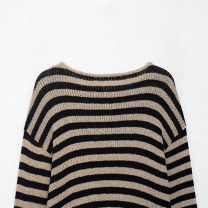 Pull en tricot décontracté pour femmes avec de larges rayures et un matériau doux Chic und Stil