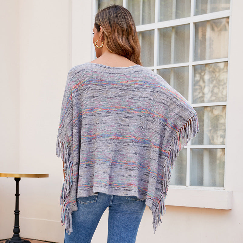 Ladies cozy poncho with fringe details Chic and Style
