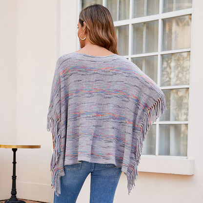Ladies cozy poncho with fringe details Chic and Style