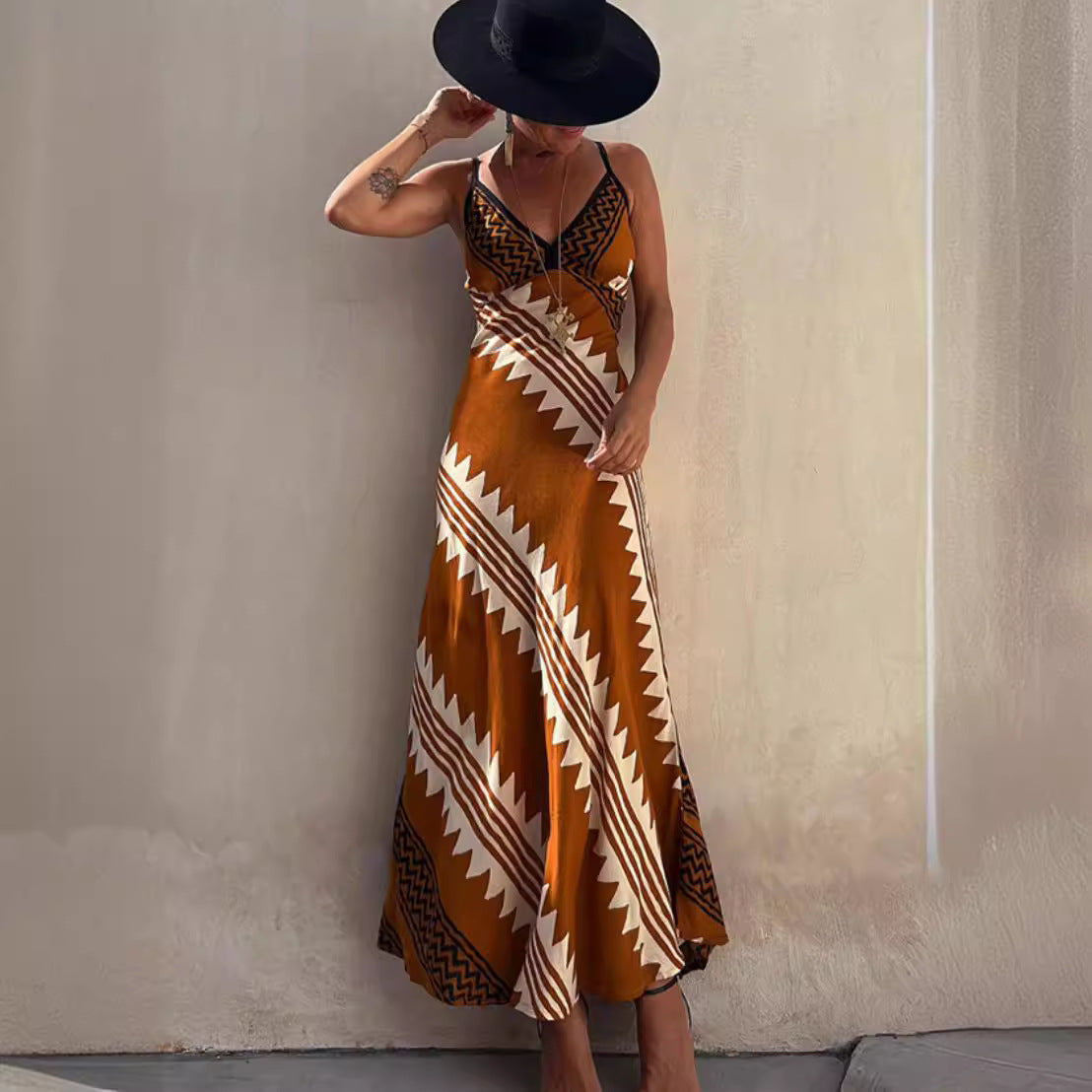 Robe maxi fluide à imprimé géométrique Chic und Stil pour femmes