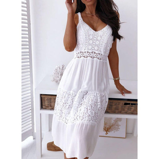 Robe maxi à détails en dentelle bohémienne pour femmes Chic und Stil