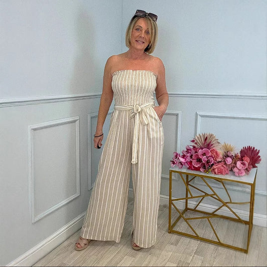Combinaison bandeau pour femmes avec jambes larges et ceinture à nouer Chic und Stil