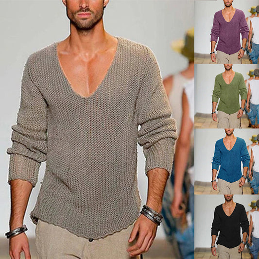 Pull décontracté pour homme en tricot avec décolleté en V profond et coupe confortable Chic und Stil