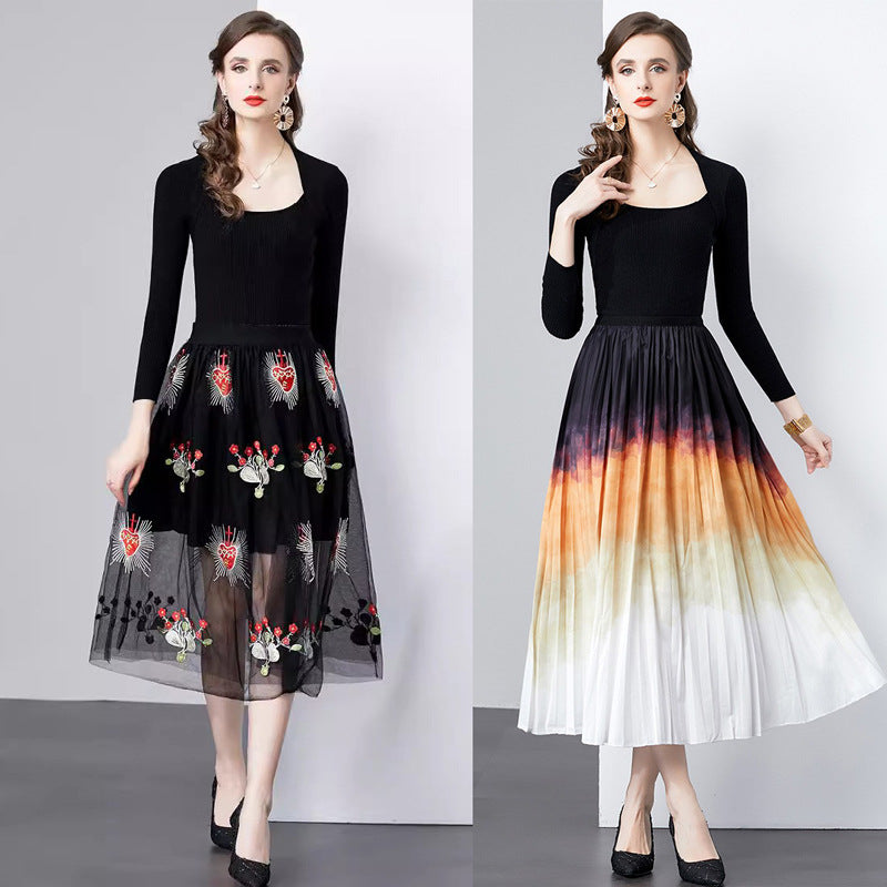 Dames Élégante Robe Midi Brodée Chic und Stil