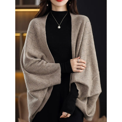 Dames Grand Poncho en Tricot avec Motif Romain Moderne Chic und Stil