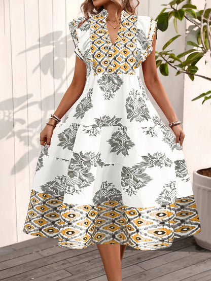 Robe maxi fleurs pour femmes avec manches courtes Chic und Stil