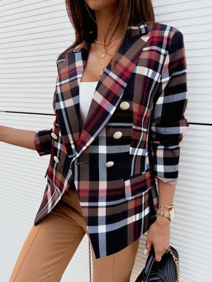 Plaid women's clothing with double row of buttons and elegant cut Chic and Style