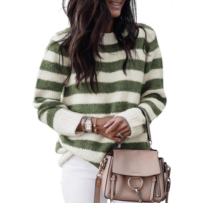 Pull en tricot décontracté pour femmes avec de larges rayures transversales Chic und Stil