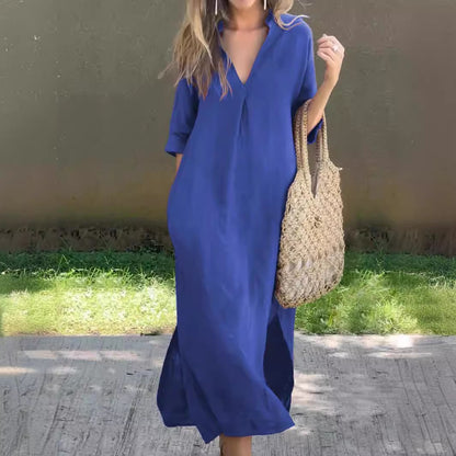 Robe maxi décontractée pour femmes avec élégant décolleté en V et manches décontractées Chic und Stil