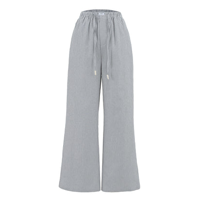 Loose jersey pants for women with a casual striped look featuring an elastic waistband and drawstring Chic and Style