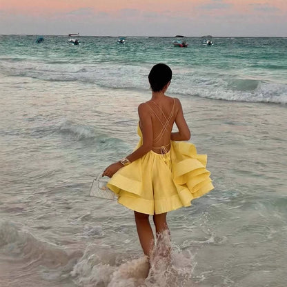 Robe en chiffon d'été pour dames avec des bretelles réglables et une jupe volumineuse Chic und Stil