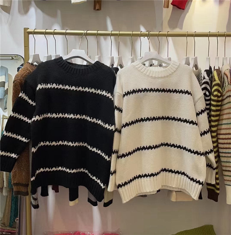 Femme Grand pull en tricot avec rayures modernes Chic und Stil